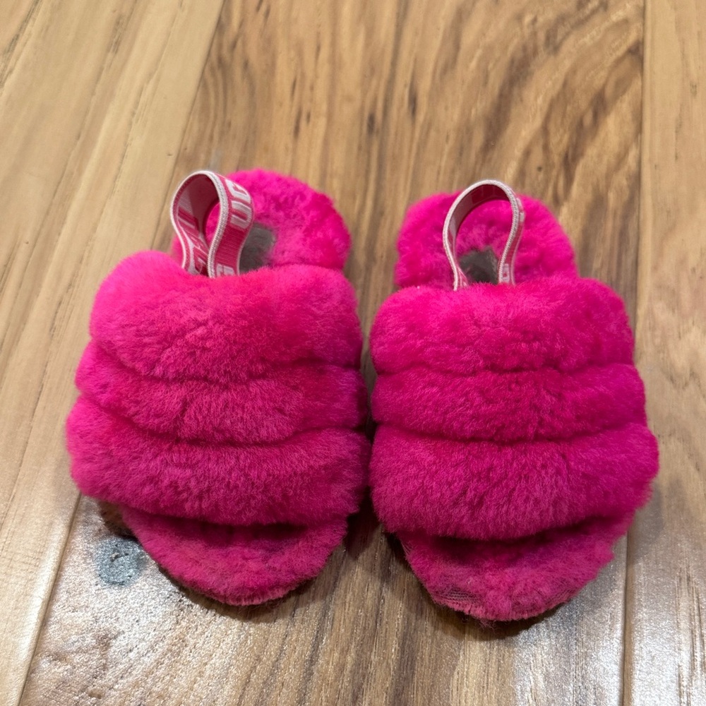 UGG Vibrant Pink Kids Fuzzy Slippers